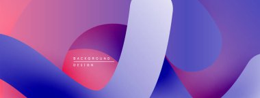 Soyut sıvı şekiller, canlı mor, mavi renkler. Modern tasarım, pürüzsüz eğimler dinamik kompozisyon yaratır. Minimalist estetik.