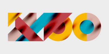 Soyut renkli tasarım, üst üste binen şekiller, X3O metni. Modern estetik, canlı renkler, basit arkaplan.