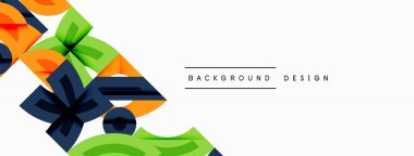Soyut geometrik şekiller, canlı renkler, temiz tasarım. Beyaz boşluklu minimalist kompozisyon. Modern estetik, arka planlar için uygun.