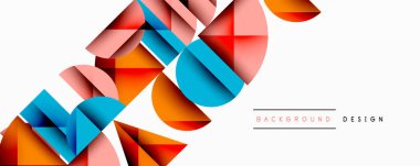 Soyut geometrik şekiller örtüşür, canlı renkli tasarım yaratır. Beyaz arka plan temiz bir kontrast sağlıyor. Modern estetik.