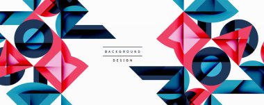 Soyut geometrik şekiller örtüşür, renkli arkaplan tasarımı yaratır. Pembe, mavi, donanma egemen bileşimi. Modern estetik.