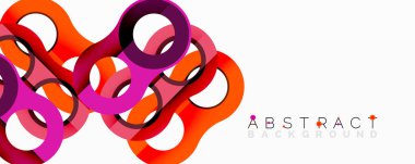 Modern soyut tasarım. Birbirine kenetlenmiş renkli çemberler dinamik bileşimler oluşturur. Parlak renkler beyaz arkaplan ile karşıtlık.