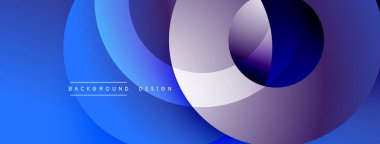 Soyut mavi mor gradyan tasarımı. Üst üste binen daireler modern görsel efektler yaratır. Minimalist biçim arkaplan için uygun.