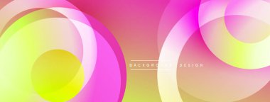 Soyut renkli daireler örtüşüyor, dinamik pembe, sarı gradyanlar yaratıyor. Arkaplan ve sunumlar için modern tasarım ögesi.