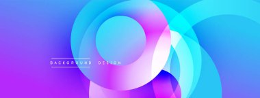 Soyut enerji çemberleri dinamik gradyan arkaplan oluşturur. Mor, mavi renkler tasarıma egemen, modern estetik.