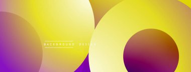 Soyut, enerjik tasarım, üst üste binen daireler. Renkler sarıdan mora dönüşüyor. Modern estetik, basit kompozisyon.