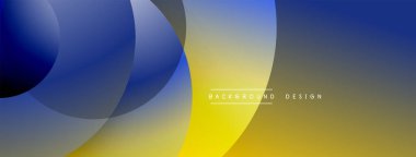 Soyut arkaplan özellikleri üst üste biniyor. Mavi, sarı, gri gradyanlar modern tasarım yaratır. Minimalist estetik, temiz çizgiler mevcut.