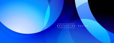 Soyut mavi arkaplan. Üst üste binen daireler sıvı şekiller, gradyanlar, modern tasarım elementleri yaratır. Minimalist estetik, canlı renkler.
