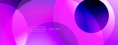 Soyut canlı tasarım, üst üste binen daireler, gradyanlar. Pembe, mor renkler kompozisyona hakim. Modern estetik, temiz çizgiler sunar.