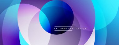 Üst üste binen daireler içeren soyut kompozisyon. Canlı mor, mavi renkler dinamik görsel efekt yaratır. Modern tasarım ögesi.