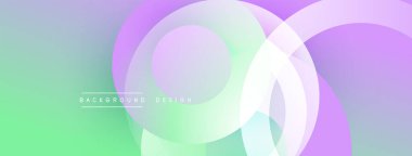 Soyut arkaplan özellikleri üst üste binen daireler, gradyanlar. Renkler yeşilden mora dönüşüyor. Minimalist tasarım, modern estetik.