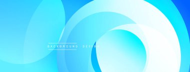 Soyut mavi arkaplan. Üst üste binen daireler dinamik, akışkan şekiller yaratır. Sancaklar ve web siteleri için modern tasarım uygun.