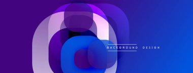 Soyut gradyan katmanlar dairesel şekiller oluşturur. Canlı mavi ve mor renkli modern tasarım. Minimalist estetik, uygun arkaplan.