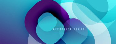 Soyut sıvı şekilleri, canlı maviler, morlar dinamik bir zemin oluşturur. Yumuşak eğimler, modern tasarım elementleri mevcut.