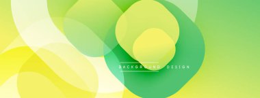 Soyut arkaplan özellikleri üst üste binen daireler, gradyanlar. Sarı, yeşil renkler dinamik görsel efekt yaratır. Modern tasarım ögesi.