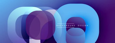 Soyut çemberler çakışıyor ve gradyan etki yaratıyor. Mavi, mor renkler kompozisyona hakim. Arka planlar için modern tasarım ögesi.