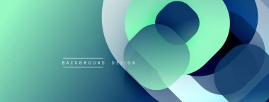 Soyut arkaplan özellikleri üst üste binen daireler, gradyanlar. Teal, mavi, beyaz renkler modern tasarım elementleri yaratır. Mevcut en küçük metin.