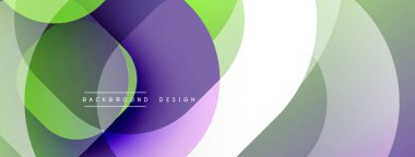 Soyut çemberler çakışıyor, canlı gradyanlar yaratıyor. Yeşil, mor, beyaz renkler tasarımda baskın. Modern, minimalist estetik.