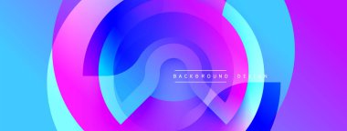 Soyut enerjik tasarım. Eşmerkezli daireler pembe, mavi ve mor renkleri harmanlarlar. Modern estetik, dinamik bileşim, uygun arkaplan ögesi.