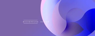 Soyut mor tasarım, üst üste binen daireler, gradyanlar. Metin arka plan tasarımı okur. Modern, minimalist estetik.