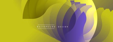 Soyut sarı, mor şekiller üst üste binerek dinamik sıvı tasarımı yaratıyor. Gradyan etkisi olan modern arkaplan. Minimalist kompozisyon.