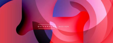 Soyut sıvı şekilleri örtüşür, canlı gradyanlar yaratır. Kırmızı, mor, pembe renkler tasarımda baskın. Modern estetik, dinamik kompozisyon.