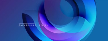 Soyut sıvı şekilleri, canlı maviler, morlar dinamik bir zemin oluşturur. Modern tasarım elementleri hareket, derinlik.