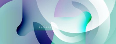 Soyut akışkan şekiller, yumuşak eğimler, açık mavi renkler tasarımda baskın. Minimum metin mevcut, modern estetik.