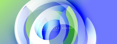 Soyut akışkan şekiller, canlı renklerin karışımı. Dairesel katmanlar dinamik görsel efekt yaratır. Modern tasarım, pürüzsüz eğimler.