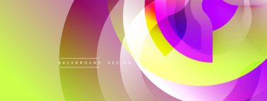 Soyut enerjik tasarım. Üst üste binen daireler dinamik renkli akış yaratır. Mezuniyet değişimi, modern estetik. Düz şekiller, görsel uyum..