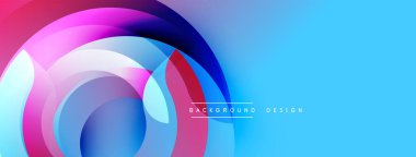 Soyut renkli katmanlar dinamik dairesel tasarım yaratır. Mavi arka plan kontrastı sağlar, modern estetik. Basit metin arkaplan tasarımı okur.