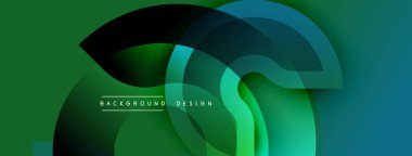 Soyut yeşil arkaplan. Üst üste binen şekiller dinamik görsel efekt yaratır. Sunumlar ve web siteleri için modern tasarım uygun. Yumuşak eğimler mevcut derinlik.