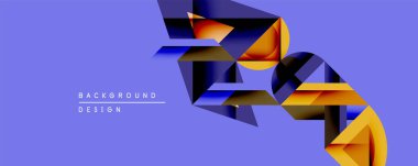 Soyut geometrik bileşim. Üst üste binen şekiller dinamik görsel efekt yaratır. Sıcak renkler serin mor arkaplanı karşılar. Modern tasarım ögesi.