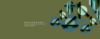 Soyut geometrik bileşim. Üst üste binen daireler, dikdörtgenler katmanlı derinlik yaratır. Sönük deniz mavisi, zeytin tonları dizaynın hakimidir. Minimalist estetik, modern his. Arkaplan dijital sanat yaratılmasını öneriyor.