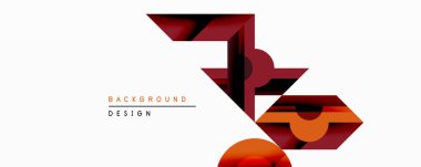 Soyut geometrik tasarım katmanlı şekiller, sıcak renk paleti. Kırmızı, turuncu, siyah tonlar modern görsel etki yaratır. Minimalist biçim arkaplan için uygun.