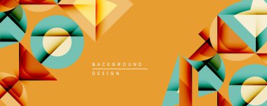Soyut geometrik bileşim. Üst üste binen şekiller katmanlı etki yaratır. Sıcak turuncu egemendir, gök mavisi, sarı, kırmızı tonlarla vurgulanır. Modern tasarım ögesi.