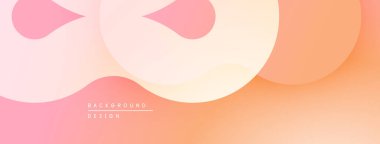 Soyut arka plan yumuşak pembe, turuncu gradyanlar içerir. Üst üste binen şekiller akışkan ve modern tasarım yaratır. Minimalist estetik.