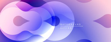 Soyut sıvı şekilleri, gradyanlar, mor renkler tasarımda baskın. Yumuşak kıvrımlar dinamik görsel deneyimler yaratır. Modern, minimalist estetik.
