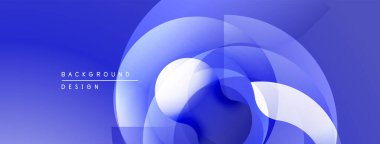 Soyut mavi tasarım, üst üste binen daireler, kareler. Gradyan derinlik yaratır, modern estetik. Minimalist kompozisyon, temiz çizgiler.