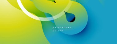 Soyut sıvı şekiller, canlı renklerin karışımı. Yeşil, sarı, mavi gradyanlar dinamik bileşim oluşturur. Modern tasarım ögesi.