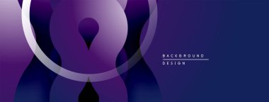 Soyut mor tasarım, üst üste binen şekiller, daireler. Gradyan gölgeler derinlik yaratır, modern estetik. Çeşitli projeler için minimalist arkaplan.
