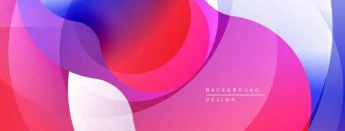 Soyut sıvı şekilleri örtüşür ve canlı renk değişimleri yaratır. Pembe, kırmızı, mavi renkler kompozisyona hakim. Modern tasarım ögesi.