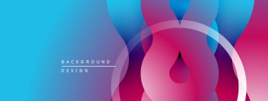 Soyut eğim arkaplanı. Canlı maviler pembelere, morlara dönüşür. Üst üste binen daireler dinamik görsel efekt yaratır. Modern tasarım ögesi.