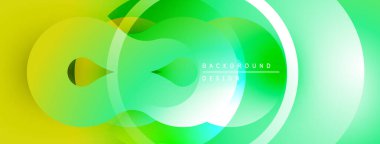 Soyut yeşil arka plan. Üst üste binen daireler sıvı şekiller, modern tasarım yaratır. Yumuşak eğimler, canlı renkler.