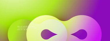 Soyut, enerjik bir arkaplan. Yumuşak eğimler yeşil, sarı ve mor renkleri harmanlıyor. Modern tasarım elementleri dinamik görsel akış yaratır.