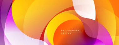 Soyut, enerjik bir arkaplan. Üst üste binen şekiller dinamik ve modern görsel efektler yaratır. Sıcak renkler kompozisyona hakim.