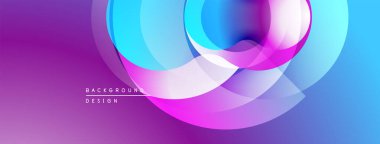 Soyut enerjik tasarım. Üst üste binen daireler akışkan, renkli değişkenler yaratır. Modern estetik, arka planlar ve sunumlar için uygun..