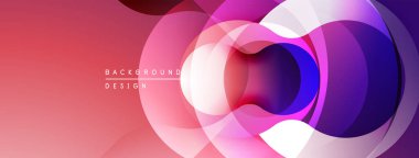 Soyut çemberler çakışıyor, canlı gradyanlar yaratıyor. Pembe, mor, mavi renkler dizaynda baskın. Modern, dinamik görsel kompozisyon.