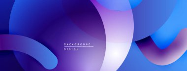 Soyut sıvı şekiller, canlı maviler, morlar modern arka plan yaratır. Yumuşak eğimler, üst üste binen biçimler hareket, derinlik.