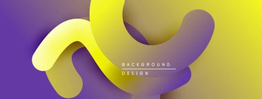 Soyut sıvı şekilleri, canlı sarı, mor renkler. Arka planlar ve sunumlar için modern tasarım öğesi. Düz eğriler dinamik bileşim oluşturur.